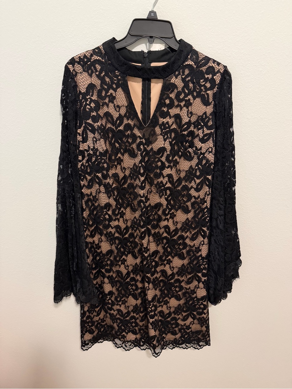 JAX Black Lace Dress with Nude Lining Size 12